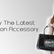 A woman holding onto her purse with the words " how the latest fashion accessory."