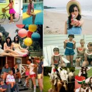 A collage of people and their dogs.