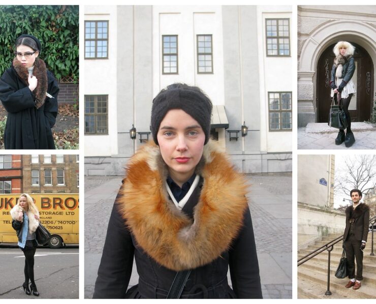 A collage of women in fur collars and hoods.