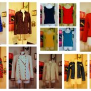 A collage of different types of clothing on display.