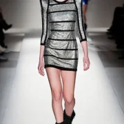 A model walks the runway at the balmain fashion show.