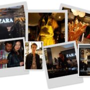 A collage of pictures with people in the background.