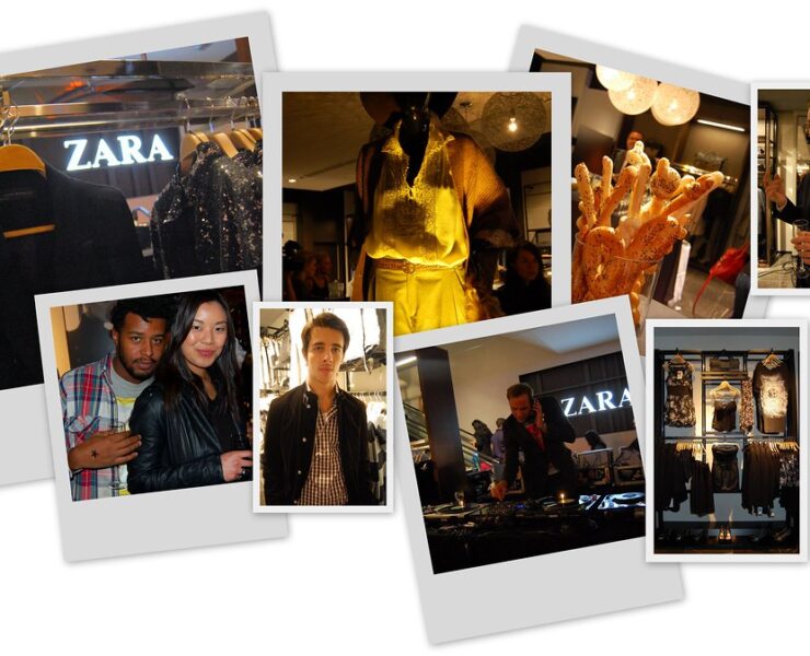 A collage of pictures with people in the background.