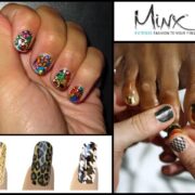 A collage of different nail designs and colors.
