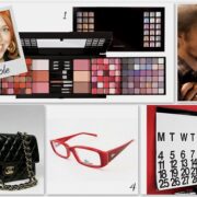 A collage of makeup products and accessories.